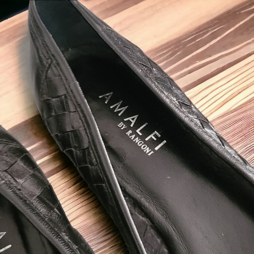 AMALFI RANGONI Italy Vintage Black Woven Leather Low Heel Pumps 8.5 Narrow - Picture 14 of 16